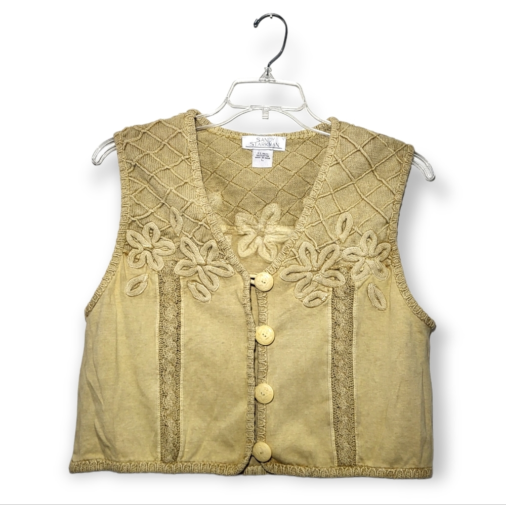 Sandy Starkman Boho Button Front Patchwork Top Ve… - image 1